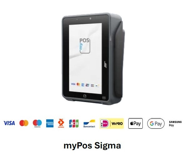 myPos_Sigma - Shop Portable card payment terminal myPos Sigma with major card logos shown below.